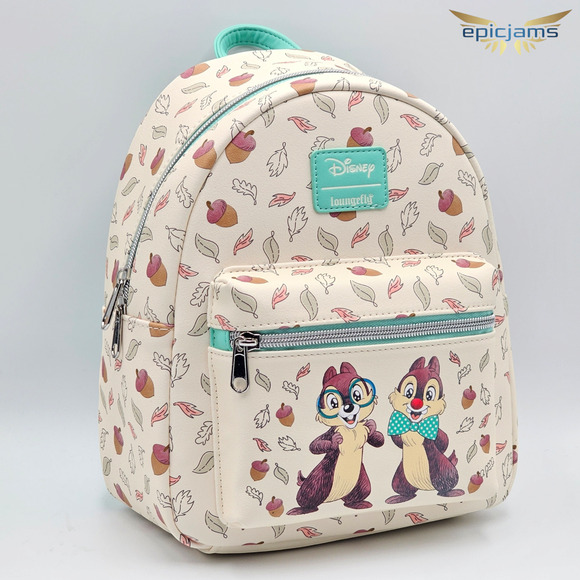 Loungefly Disney Chip 'N' Dale Acorn Dapper Leaves White Mini Backpack Bag New - Picture 2 of 5